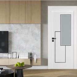 Интериорна врата Инфинити Бяла Мат Черни Лайсни Остъклена