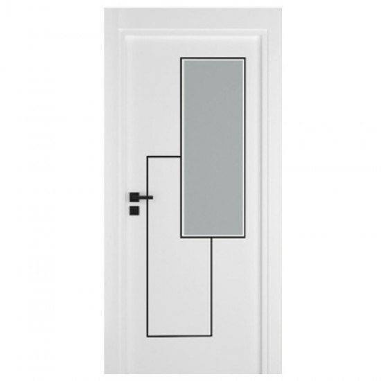 Интериорна врата Инфинити Бяла Мат Черни Лайсни Остъклена