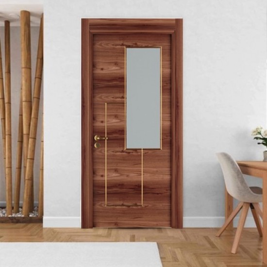 Интериорна врата Инфинити Орех Златни Лайсни Остъклена