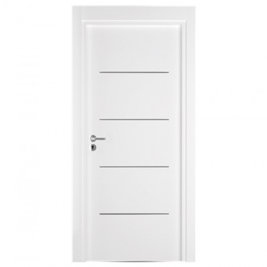 Интериорна врата Лайн Бял Мат Сребристи Лайсни