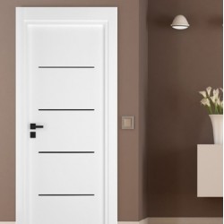 Интериорна врата Лайн Бял Мат - Черни Лайсни