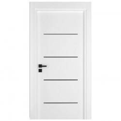 Интериорна врата Лайн Бял Мат - Черни Лайсни