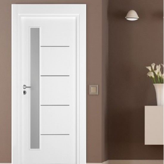 Интериорна врата Линеа Бяла Мат Сребристи Лайсни -Остъклена