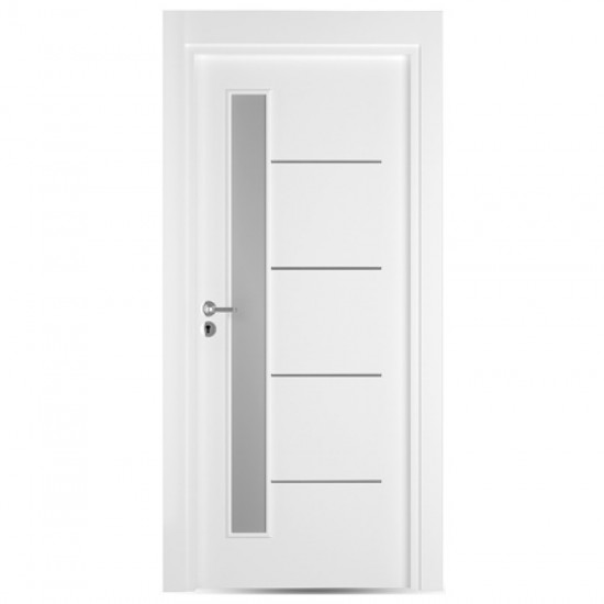 Интериорна врата Линеа Бяла Мат Сребристи Лайсни -Остъклена